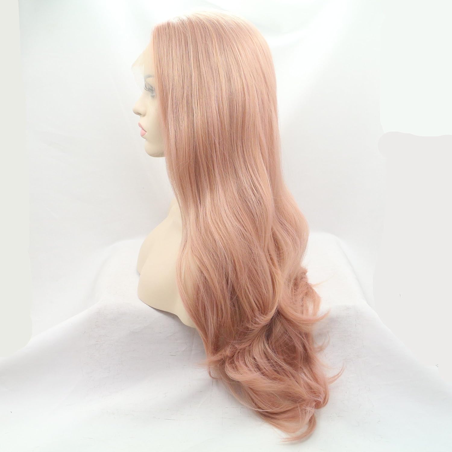 Xiweiya - Rosie Whiteley Heat Resistant Synthetic Lace Front Wig Pink Red Peach, 56 cm - Image 4