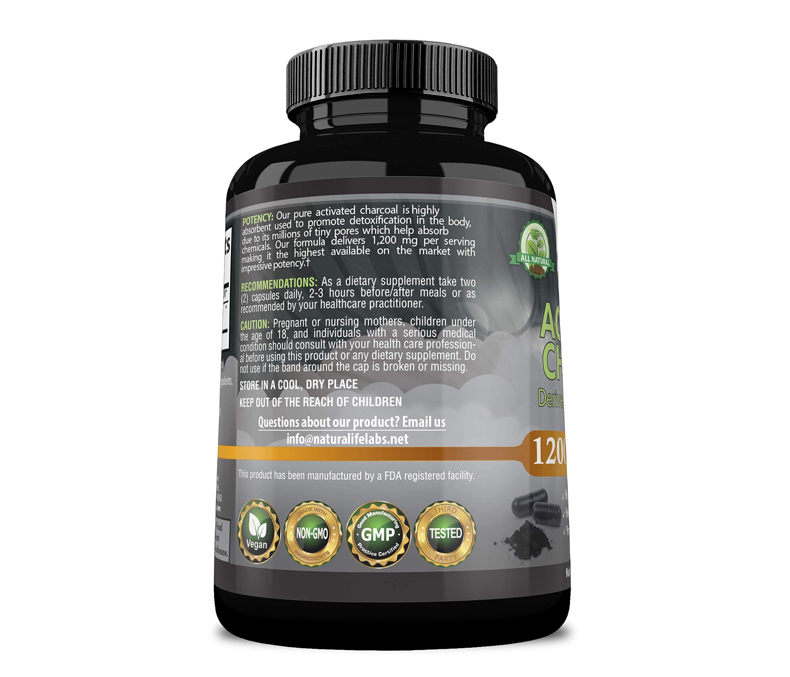 Organic Activated Charcoal Capsules 1,200 mg Highly Absorbent Helps