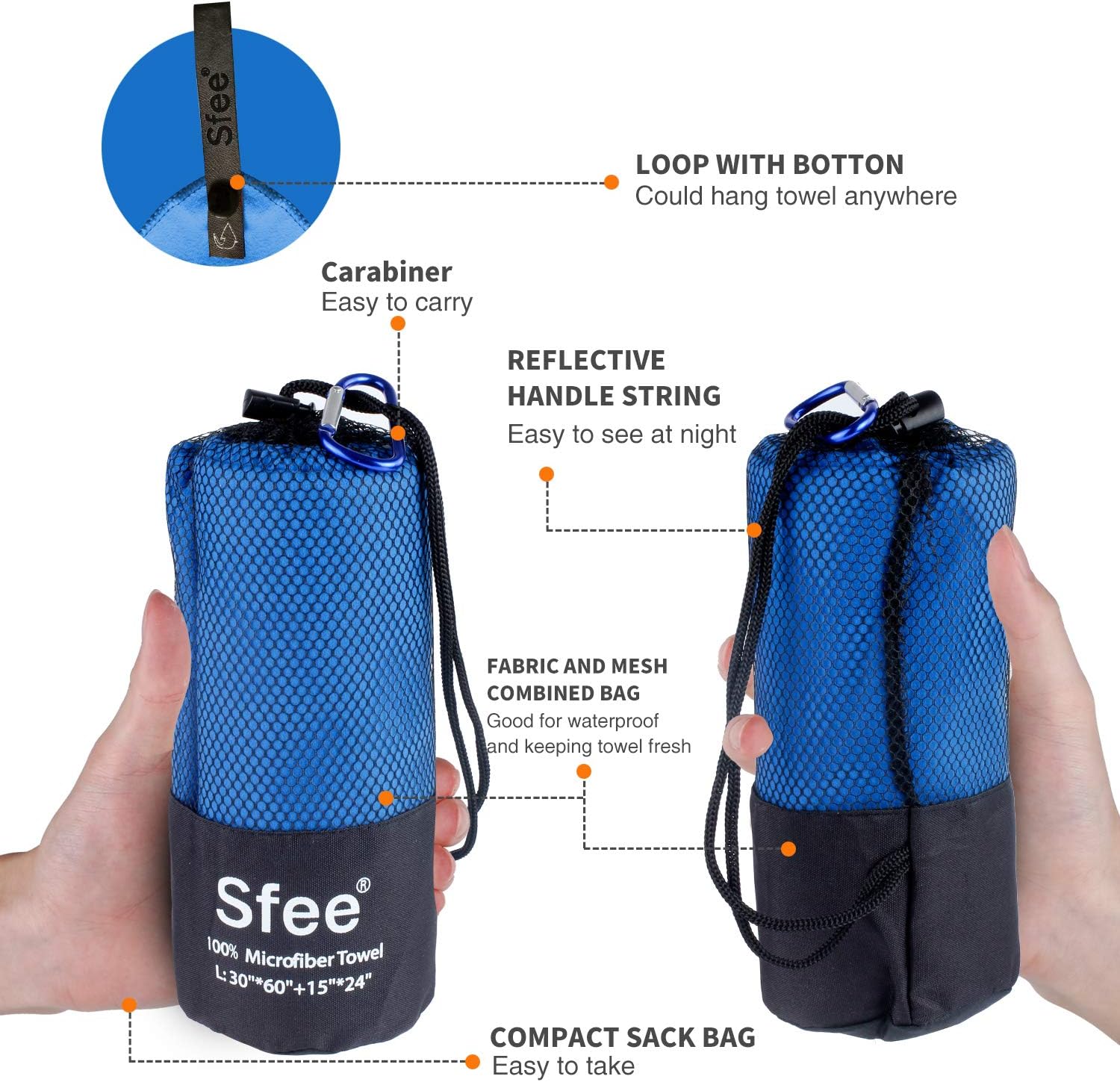 Sfee Microfiber Sport Travel Towel Set -(S M L XL)-Quick Dry Absorbent Compact Lightweight Soft Beach Yoga Bath Pool Hand Gym Golf Towels-Fit for Outdoors Fitness Hiking Camping +Carabiner : Sports & Outdoors