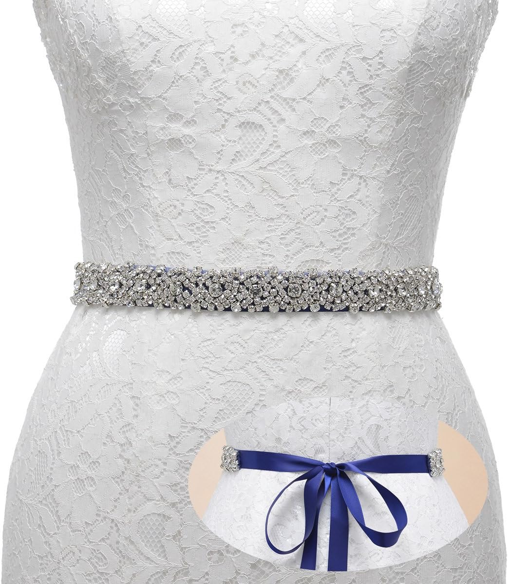 Remedios Handmade Dazzling Rhinestone Wedding Party Prom Sash Bridal Belt For Women,Navy