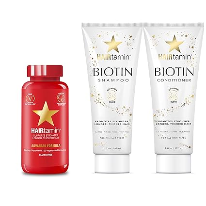 Hairtamin Biotin Hair Growth Vitamins Shampoo And Conditioner Set Sulfate Free Best Natural Hair Thickening Regrowth Shampoos Conditioners 60 Day #vitamins #hair #growth #support #shampoo