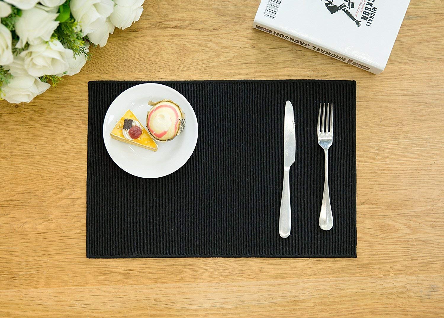 WOOD MEETS COLOR Cotton Table Placemats Woven Braided Ribbed Washable Kitchen Table Mats Set of 6, 12\