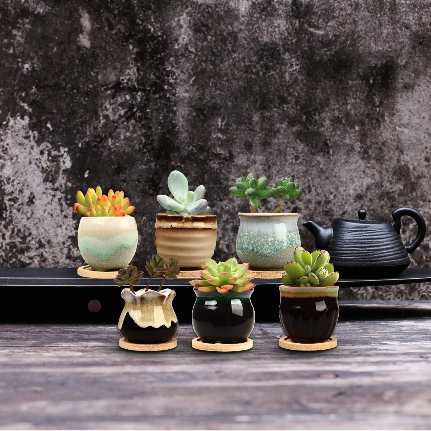 Brajttt 2.5 Inch Ceramic Succulent Planter Pot with Drainage, Planting Pot Flower Pots, Small Planter Pots for Mini Plant Ceramic Flowing Glaze Base Serial Set with Holes : Garden & Outdoor