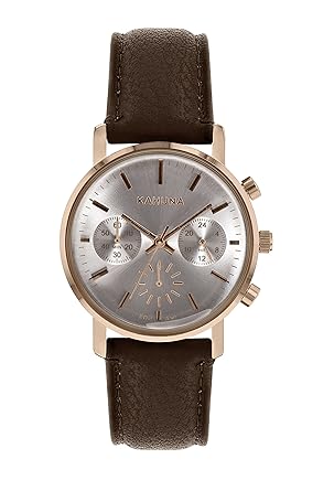 Womens Quartz Watch with White Dial Chronograph Display and Brown PU Strap KLS-0316L (Made in U.K)