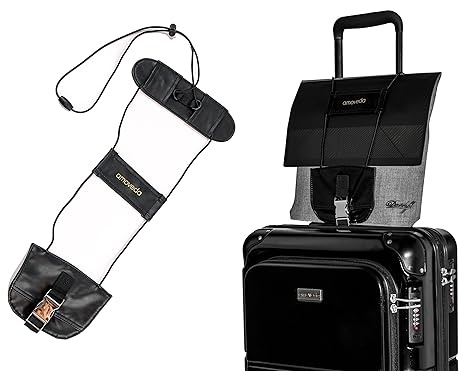 Amoveda Bungee Gepäckriemen mit elastischen Gurten für Tasche auf Trolley Koffern Neu Premiumversion: Leder & Metallschnalle
