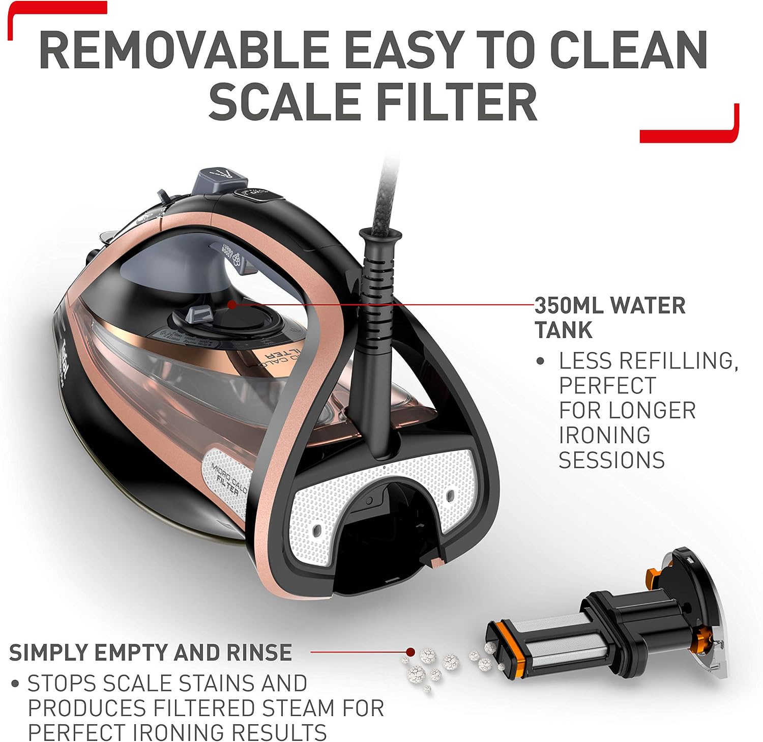 Tefal Ultimate Pure Steam Iron, 3100W, 260g/min Steam Boost, 350ml Water Tank, 3m Cord, Non-Stick Durilium Soleplate - Image 5