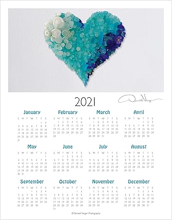 Best Gifts For Artists 2021 Amazon.: 2021 Aqua Sea Glass Heart, Elegant One Page, Fine Art 