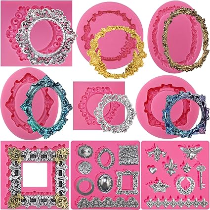 Amazon Funshowcase シリコンモールド 鏡 額縁 フレーム 長方形 円形 縁飾りアロマハイストーン 石膏 手作り 石鹸 樹脂 粘土 九個セット Funshowcase 飴 チョコレート型 通販
