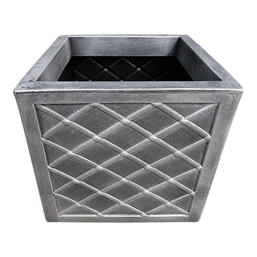 UKGardens Leaded Antique Grey Square Resin Garden Planter Pot Indoor