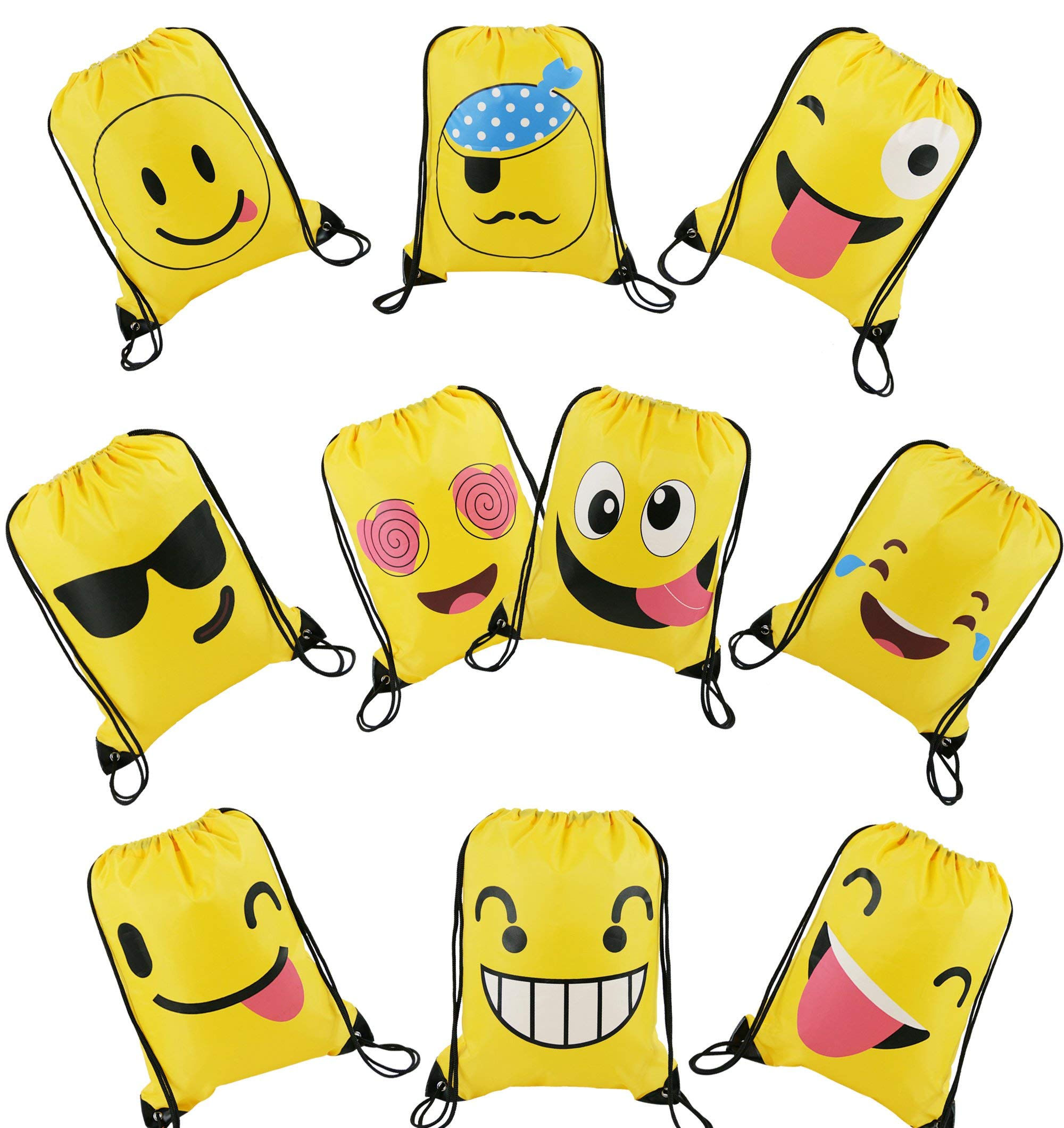 Emoji Party Bags Drawstring Backpacks 10pcs, Kids Birthday Party Give Aways Supplies for Boys