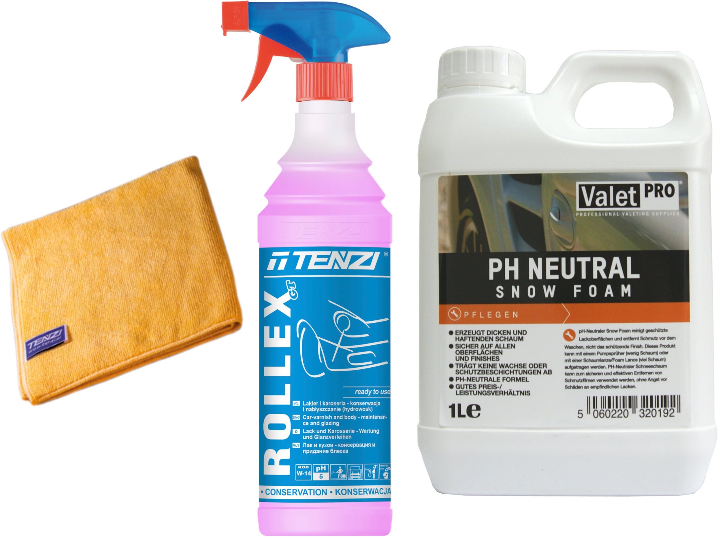 1 Set Vale Tpro PH Neutral Snow Foam 1L + Tenzi ROLLEX GT 600 + Microfiber Cleaning Cloth/Cleaning//Cleaning/Clean/Coach 3 Car/Truck/Car/Car/Imprägnat/Cloth/Set/Wax/Polish/Cleaner/clen/Car Wash/Made in England Vale Tpro/Made in Poland Tenzi/Clean