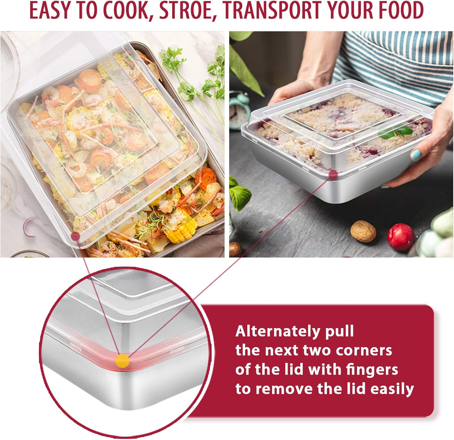 12-Piece Stainless Steel Bakeware Sets, E-far Metal Baking Pan Set Include Round Cake Pans, Square/Rectangle Baking Pans with Lids, Cookie Sheet, Loaf/Muffin/Pizza Pan, Non-toxic & Dishwasher Safe: Kitchen & Dining