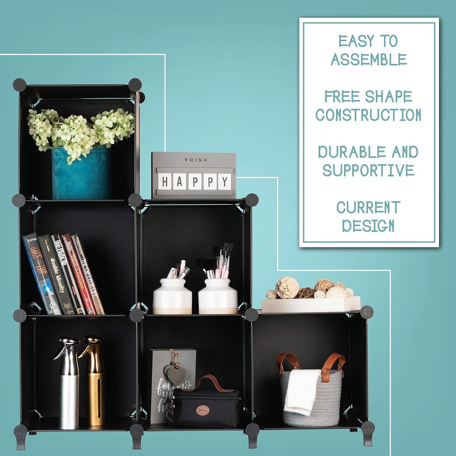 Cube Storage System (6 Cubes) – Modular DIY 6-Cube Plastic Closet Organizer Rack, Storage Shelves, Bookshelf, Bookcase for Bedroom, Office, Dorm Room, College, Living Room - Black: Furniture & Decor