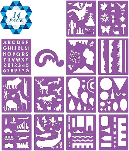 Amazon Com Sotogo 14 Pcs Plastic Painting Stencils Set Craft Educational Toys For Kids Over 150 Patterns Drawing Template Stencils With Zipper Case