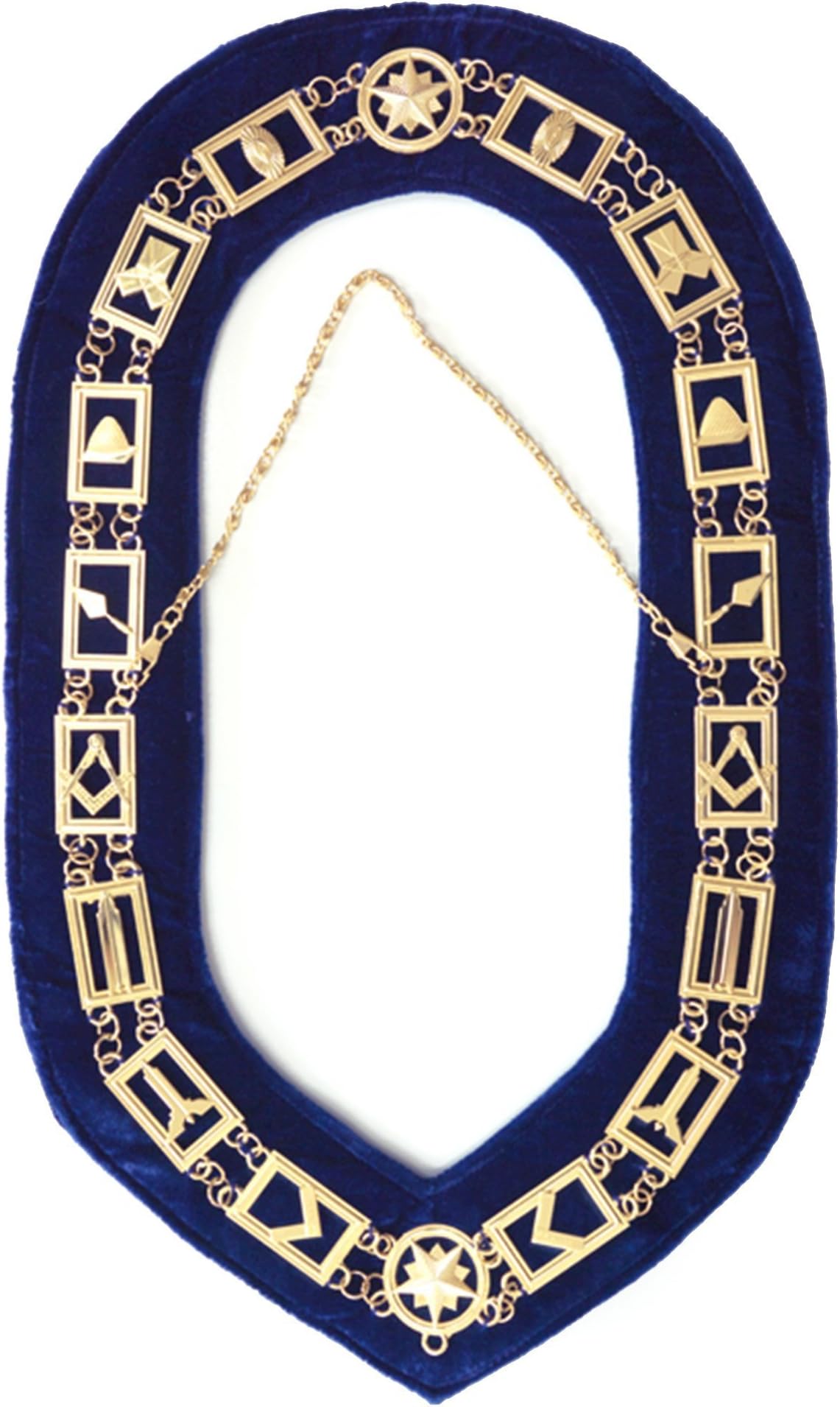 Bricks Masons Blue Lodge Working Tools Chain Collar - Gold/Silver on Blue + Free Case