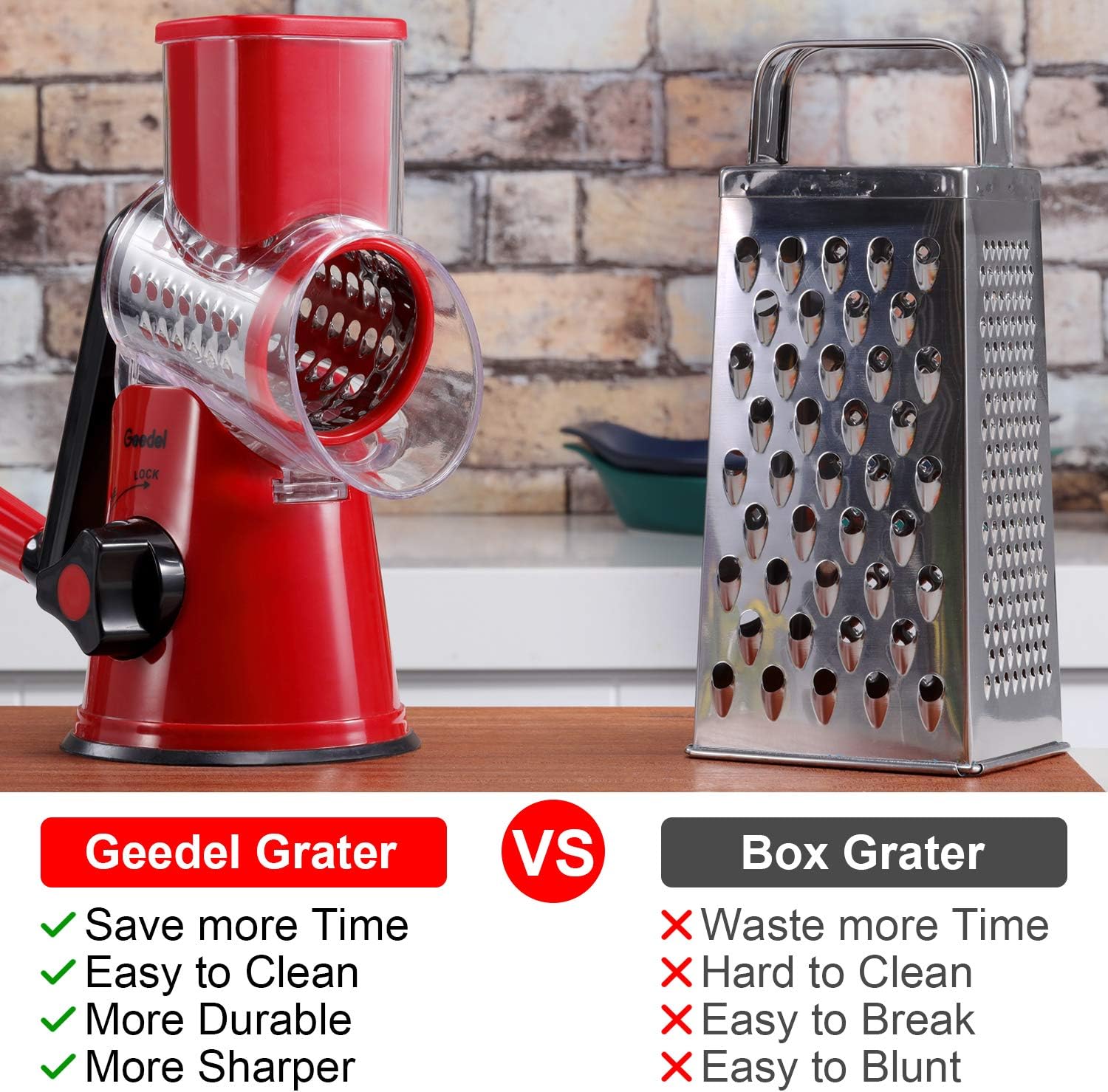 Rotary Cheese Grater, Vegetable Slicer with Three Drum Blades - Image 3