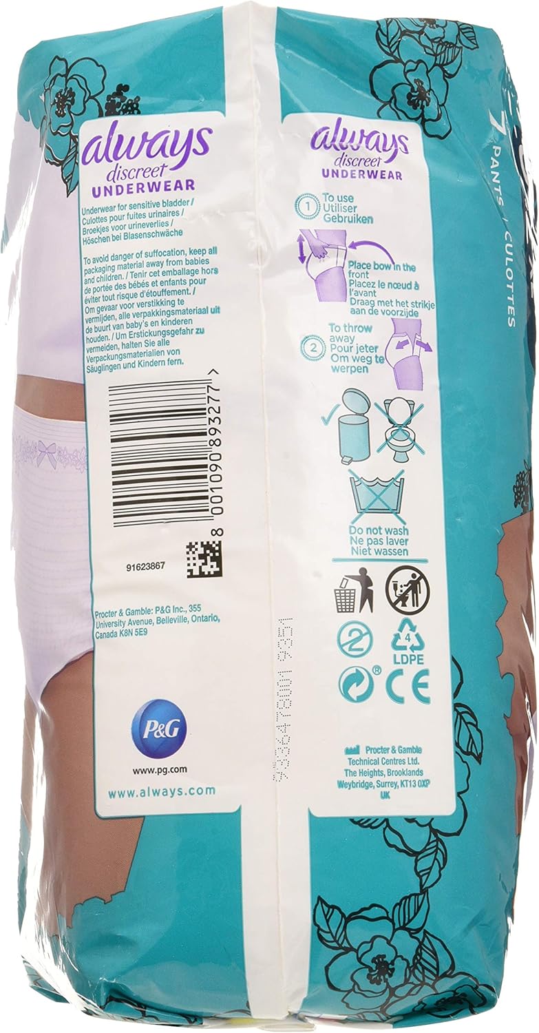 Always Discreet Panties for Incontinence, Urinary Leaks, Size XL, 6