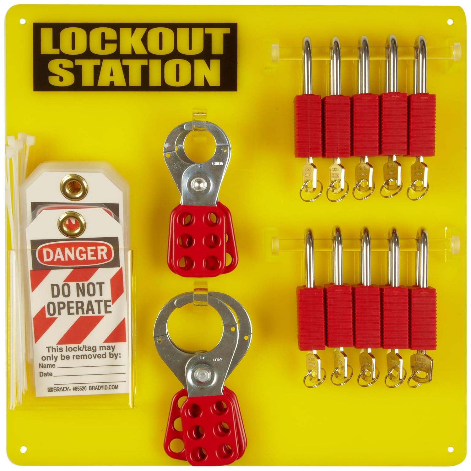 Brady Padlock, Hasp, and Tag Lockout Station, Includes 10 Safety