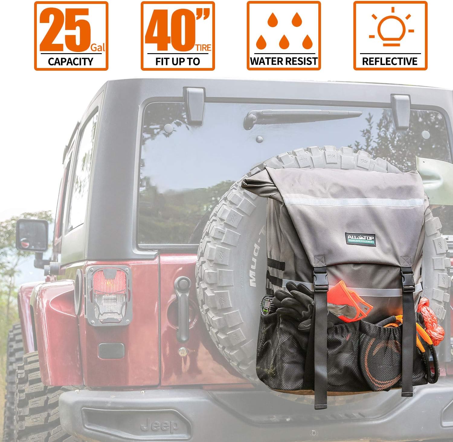 ALL-TOP Overland Series Spare Tire Trash Bag (Rhino Grey) - Tool & Gear Organizer for Outdoor Off-Road Expedition - Fit up to 40'' Tire: Automotive