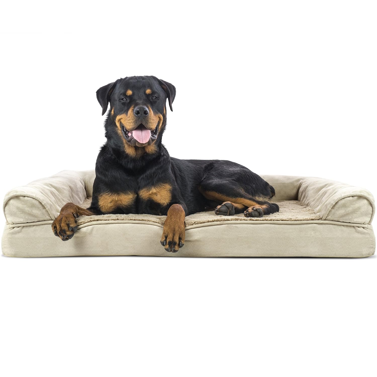 Furhaven Pet Dog Bed | Orthopedic Plush Faux Fur & Suede Sofa-Style Traditional Living Room Couch Pet Bed w/ Removable Cover for Dogs & Cats - Available in Multiple Colors & Styles