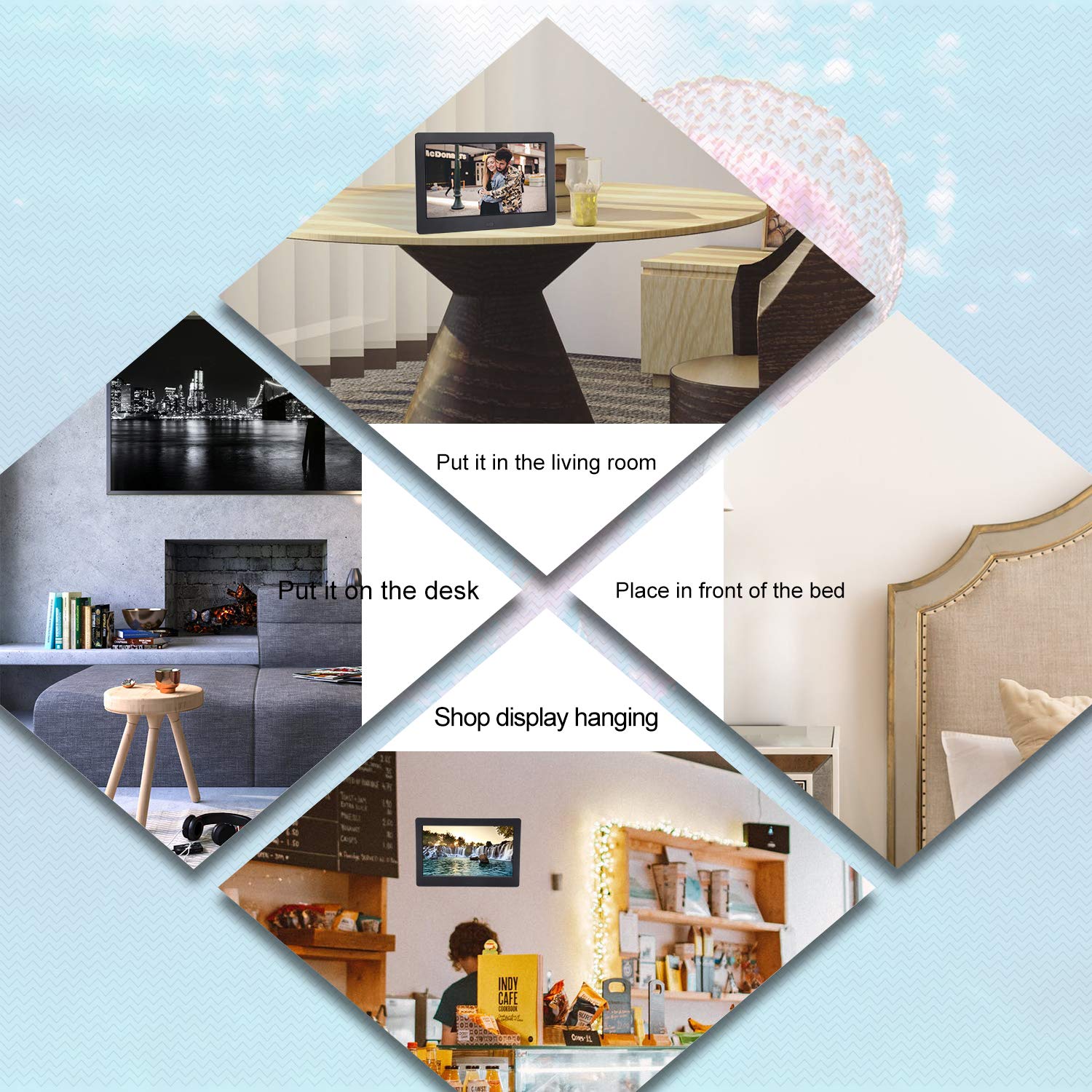 Digital Frame 8 Inch 1280 x 720 High Resolution Digital Picture Frame CofunKool 16:9 IPS Display Photos, Musics, Videos Digital Album Calendar Alarm Auto On/Off Timer