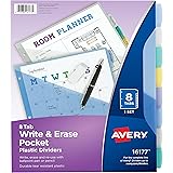 Avery Write & Erase Durable Plastic Dividers with Pockets, 8 Multicolor Tabs, 1 Set (16177)