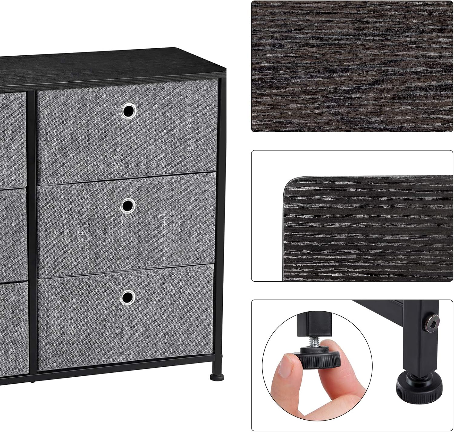 SONGMICS 3-Tier Wide Dresser, Storage Unit with 6 Easy Pull Fabric Drawers, Metal Frame, and Wooden Tabletop, for Closet, Nursery, Hallway, 31.5 x 11.8 x 24.8 Inches, Gray ULTS23G: Furniture & Decor