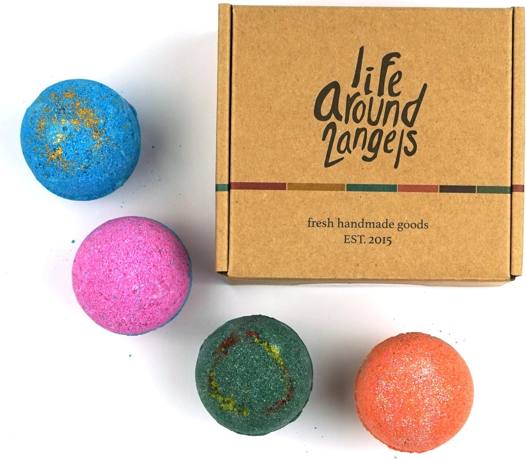LifeAround2Angels Bath Bombs Gift Set 4 USA made Fizzies, Shea & Coco Butter Dry Skin Moisturize, Spa Kit add to Bubble Bath. Handmade Birthday Gift For Her, women gift sets, Fathers day gifts