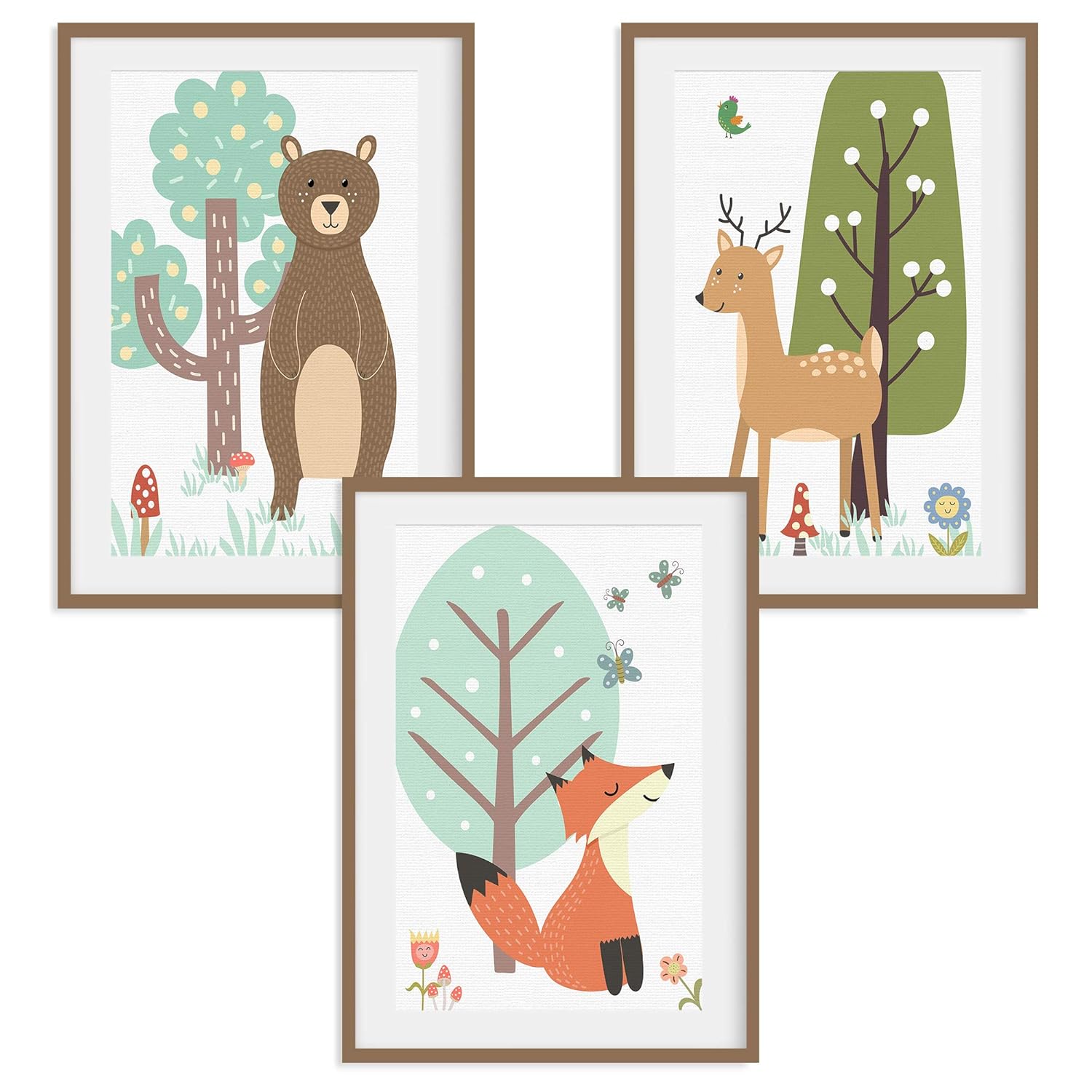 Voxloud Com Renard Ours Happywords Lot De 3 Photos Format Sans Cadre Photo Pour Chambre De Bebe Chambre Denfant Et Enfant Garcon Motif Animaux De La Foret Reh Tableaux Posters Et Arts