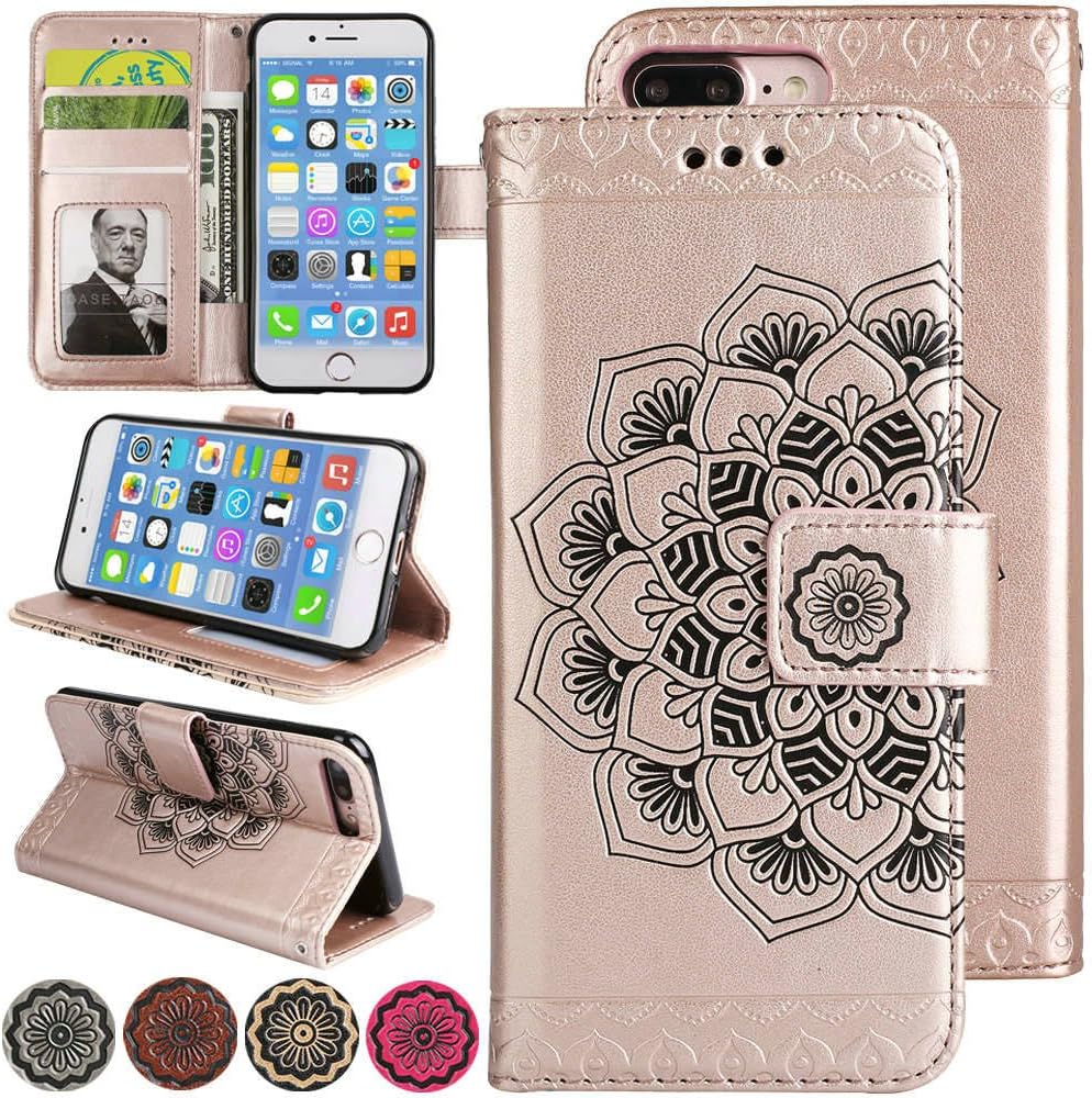 Rosegold Fold Leather Wallet Cell Phone Case for iPhone X/XS 5.8inch Fashion Style Women Flower Design iPhoneX Kickstand Magnetic Pouch with Card Pocket Cover for iPhoneX XS (10) Flip Case