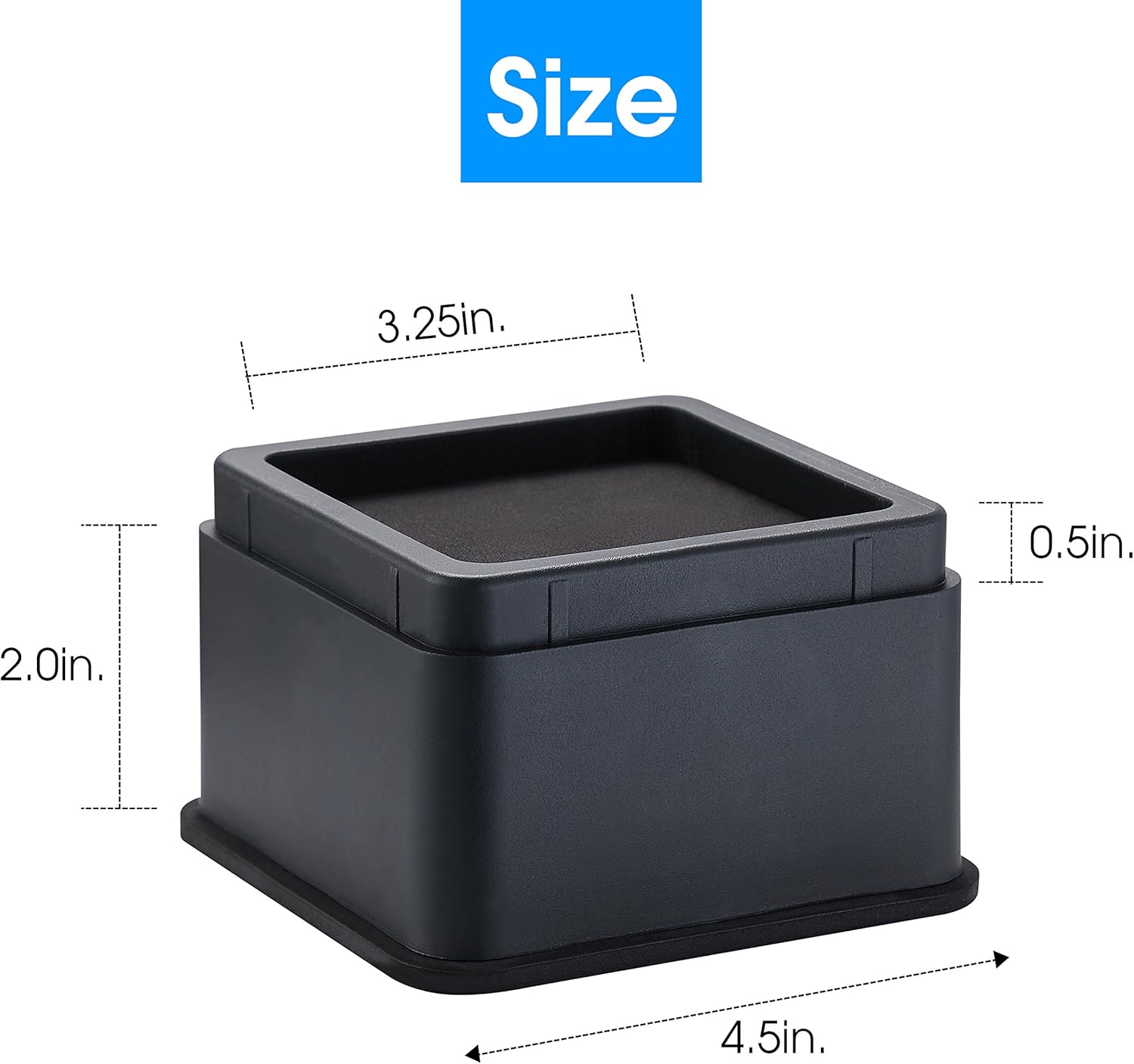 iPrimio Bed and Furniture Risers – Square Elevator up to 2” Per Riser and Lifts up to 10,000 LBs - Protect Floors and Surfaces – Durable ABS Plastic and Anti Slip Foam Grip – Stackable (4, Black): Home & Kitchen