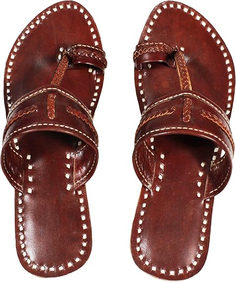 Amazon.com | REYAVI Women Pure Leather Hand Crafted Chappals in Dark Brown, Kolhapuri Chappals 