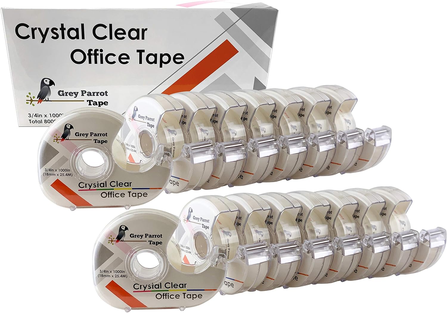 Greyparrot Office Tape Clear Refill Rolls + Dispenser(16 Pack),(3/4” X 1000in/pack). for Craft Jobs, Gift Wrapping, Office Work Clear(Transparent) Glossy Finish, Refillable (16000 inch/Total): Industrial & Scientific