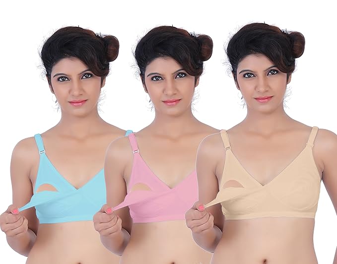 Women's Full Cup Nursing Bra (Pack of 3) (Po3-BR0014_Sea Green, Skin and Pink_36B)