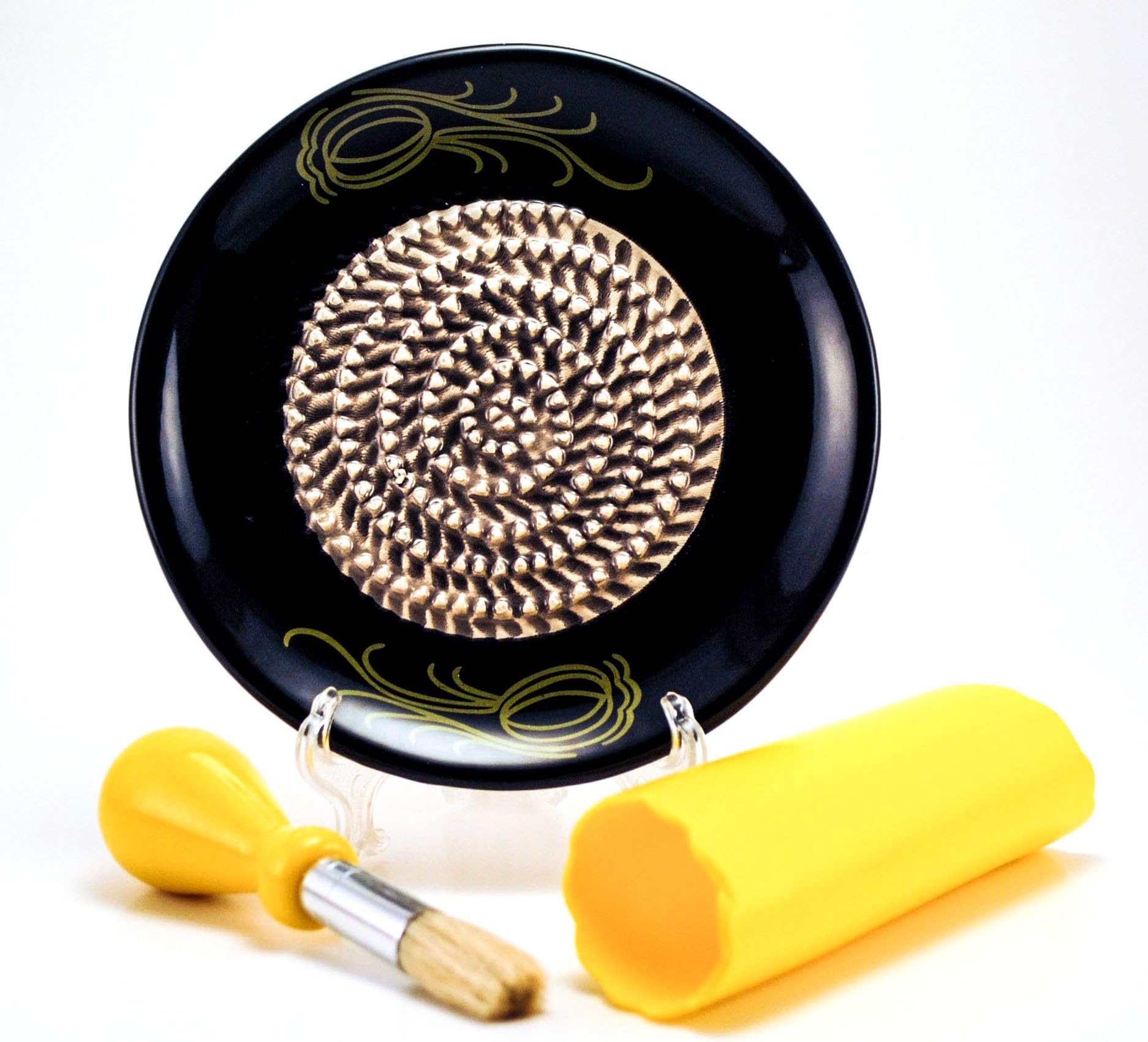 All-in-one Ceramic Garlic Grater set by- CA primeproducts - Black Garlic design with Garlic Peeler, Kitchen Brush, and BONUS Display Stand!