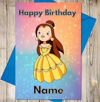 Dessin Anime Princesse Belle Carte D Anniversaire Personnalise N Importe Quel Nom Et Age Imprime Sur Le Devant Amazon Fr Cuisine Maison