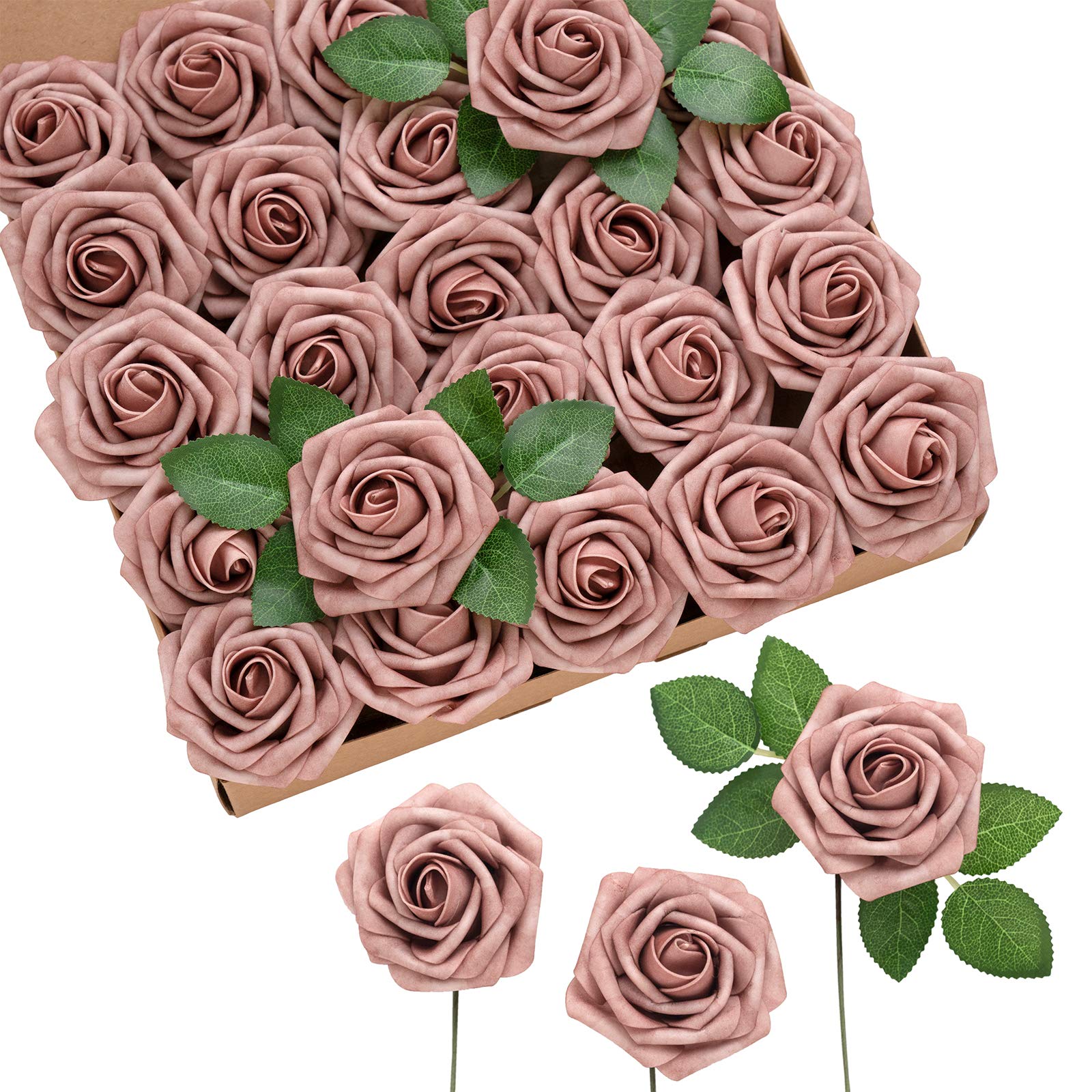 Buy Ling's Moment 50pcs Dusty Rose Artificial Roses Flowers with Stem
