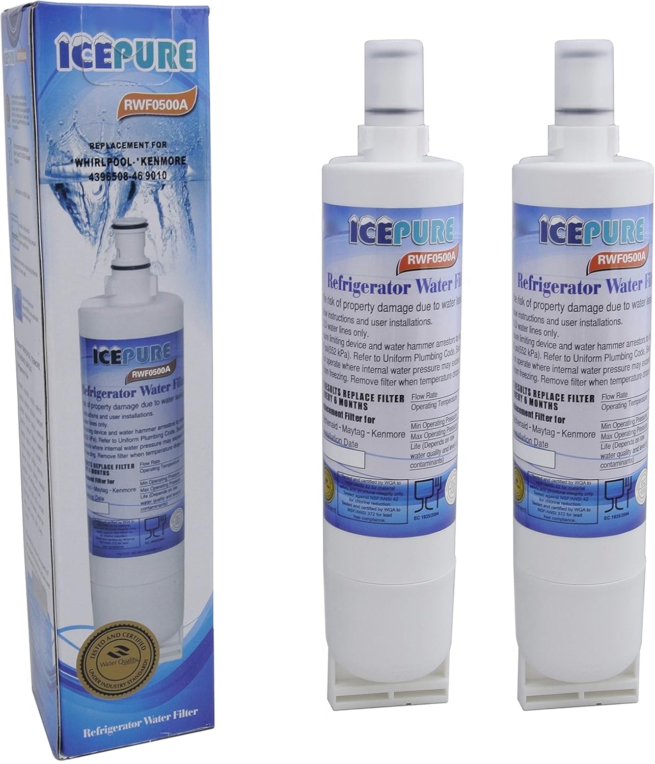 2 x IcePure RFC0500A Whirlpool SBS002 4396508 Compatible Fridge Water