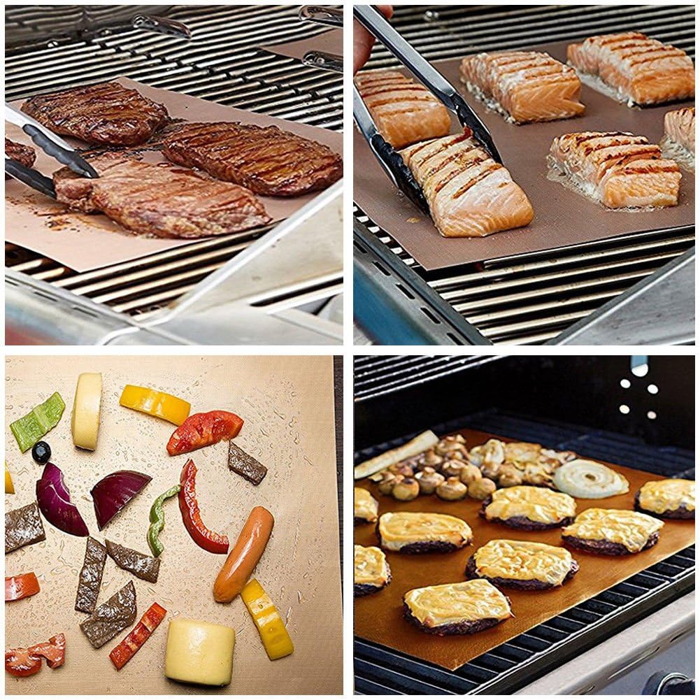 Grill Mat,BBQ Sheets Non Stick Reusable Washable Heat Resistant 260℃ for Charcoal Gas Electric Grill to Grilling Meat Veggies Seafood Eggs 4 Packs Copper - Image 5
