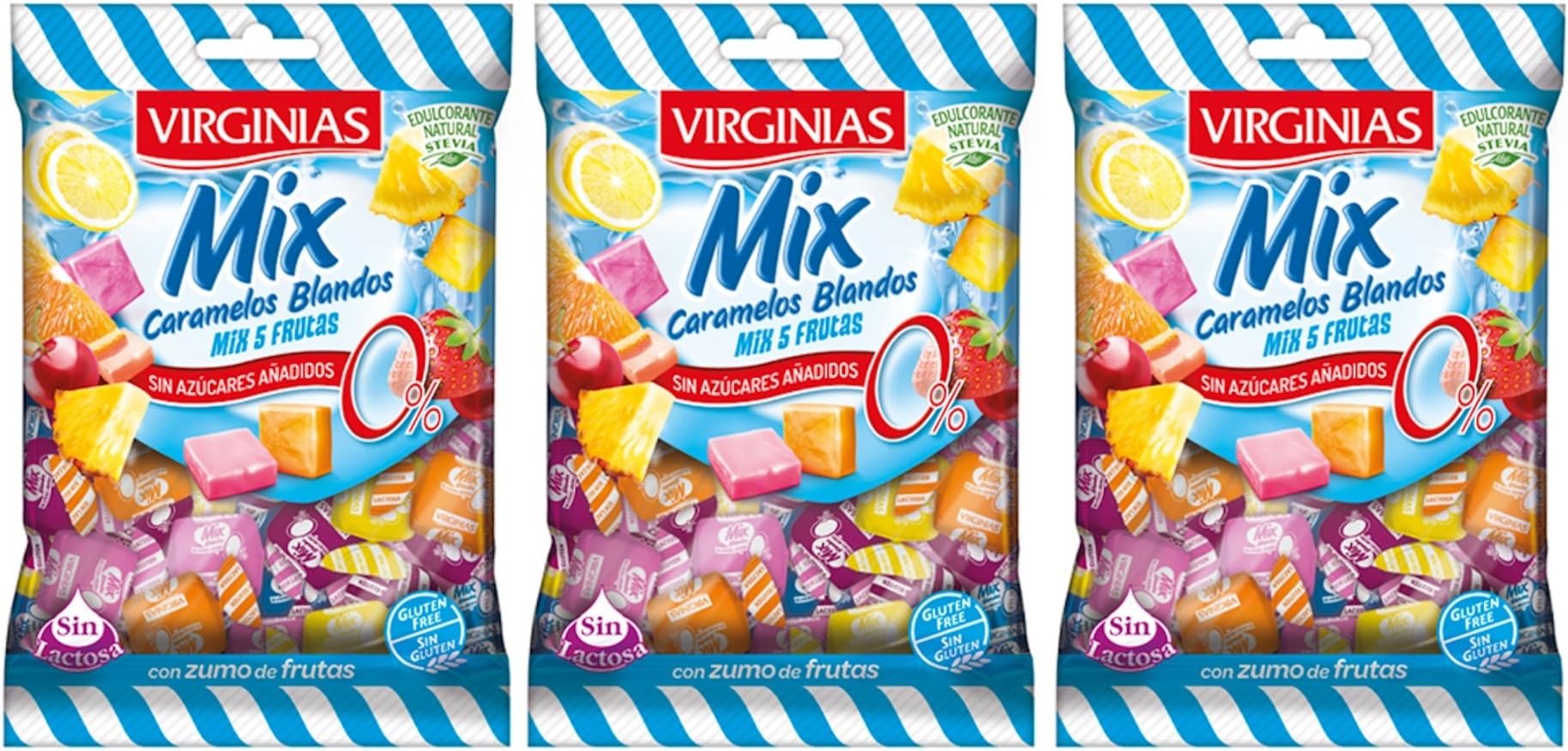 Mix - No Added Sugar Free Fruit Chews Sweets Virginias 85g (Fruits, Pack of 3)