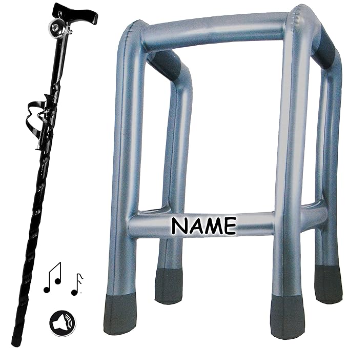 alles-meine.de GmbH 2 TLG. Set - Gehhilfe & Holz Spazierstock - inkl. Name - mit Abnehmbarer Klingel & Getränkehalter / Flasc