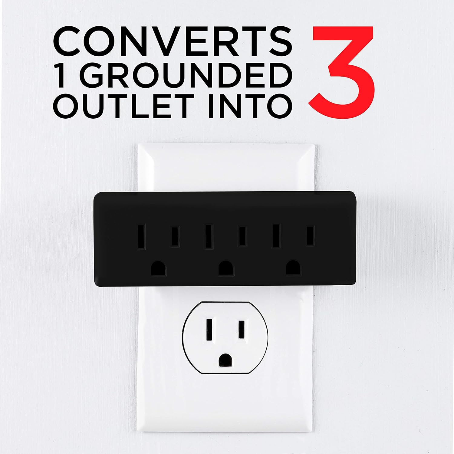GE UltraPro 3-Outlet Grounded Adapter Wall Tap Plug, 3 Pack, Indoor Rated, 3 Prong, White, 47884 - - 