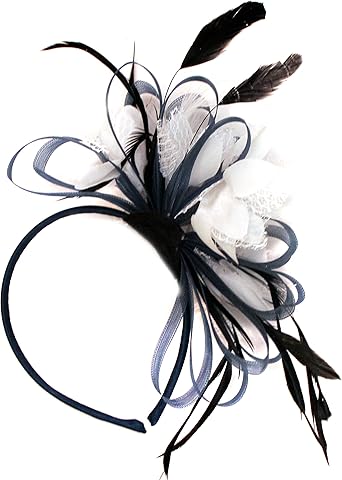 navy and white fascinator hat