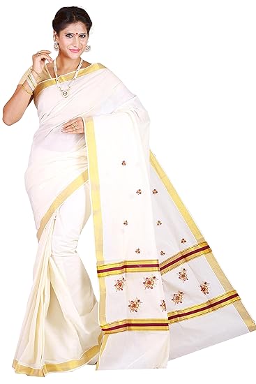 double border embroidered kasavu saree,maroon