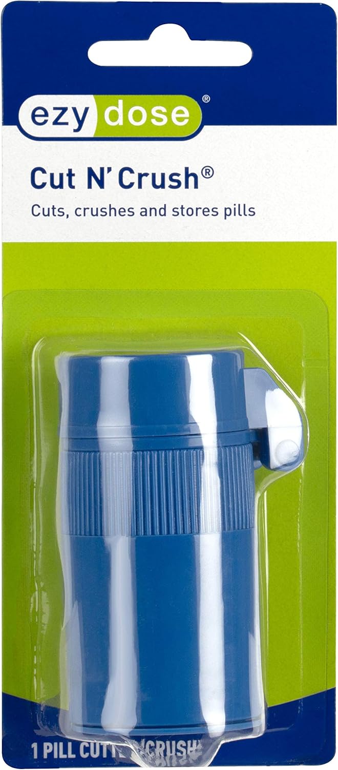 Ezy Dose Pill Crusher and Grinder | Crushes Pills, Vitamins, Tablets | Stainless Steel Blade | Removable Drinking Cup | Blue: Health & Personal Care