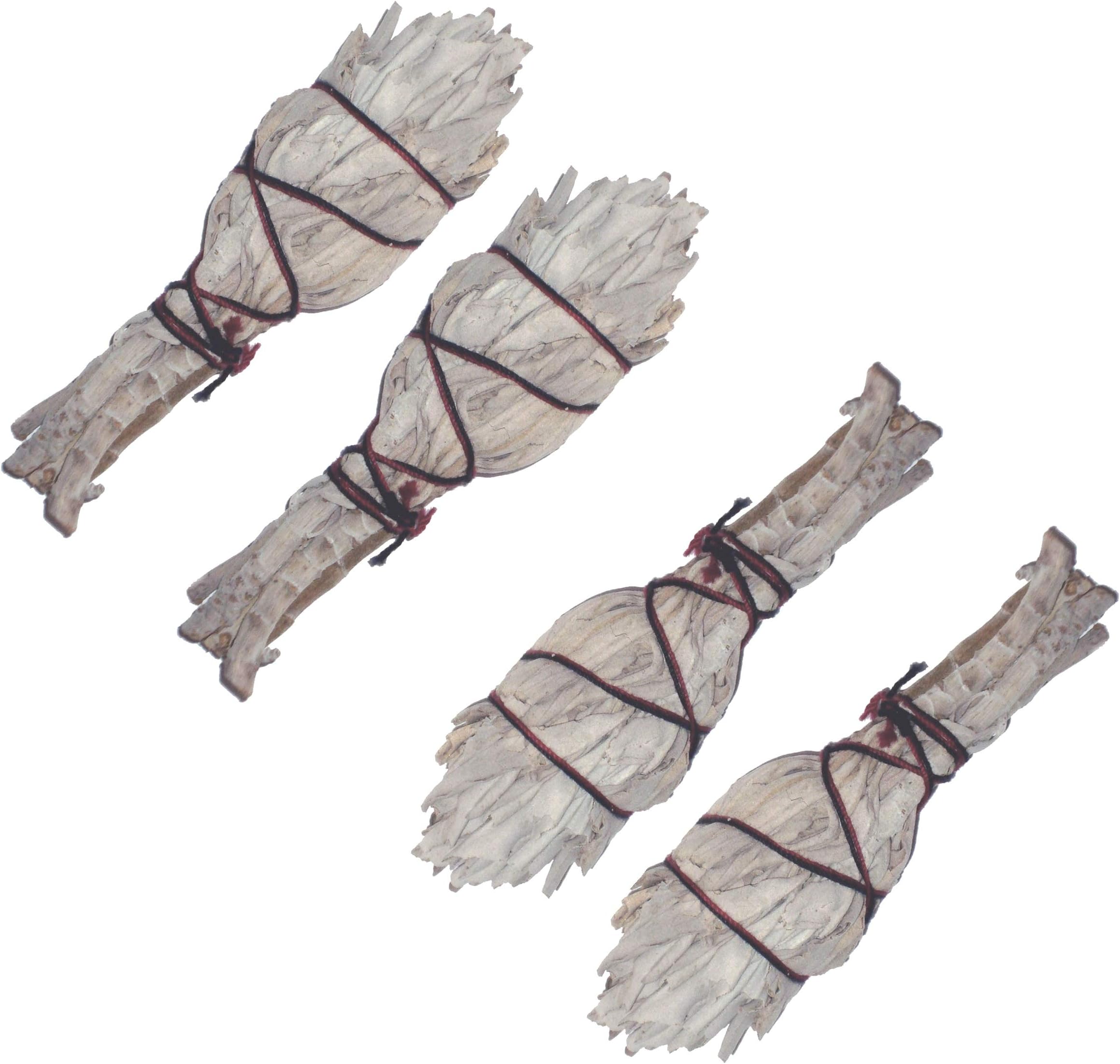 Pack of 4 CALIFORNIAN WHITE SAGE Small Torch Style Smudge Sticks 4'' Incense Torch - Smudging