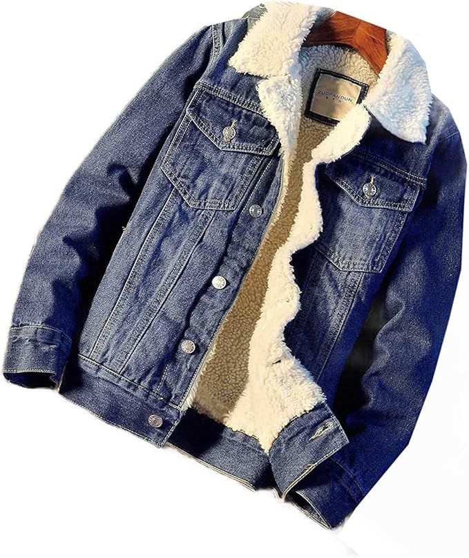 Men Fleece Sherpa Lined Thickened Coat Jacket Cowboy Jean Jacket
