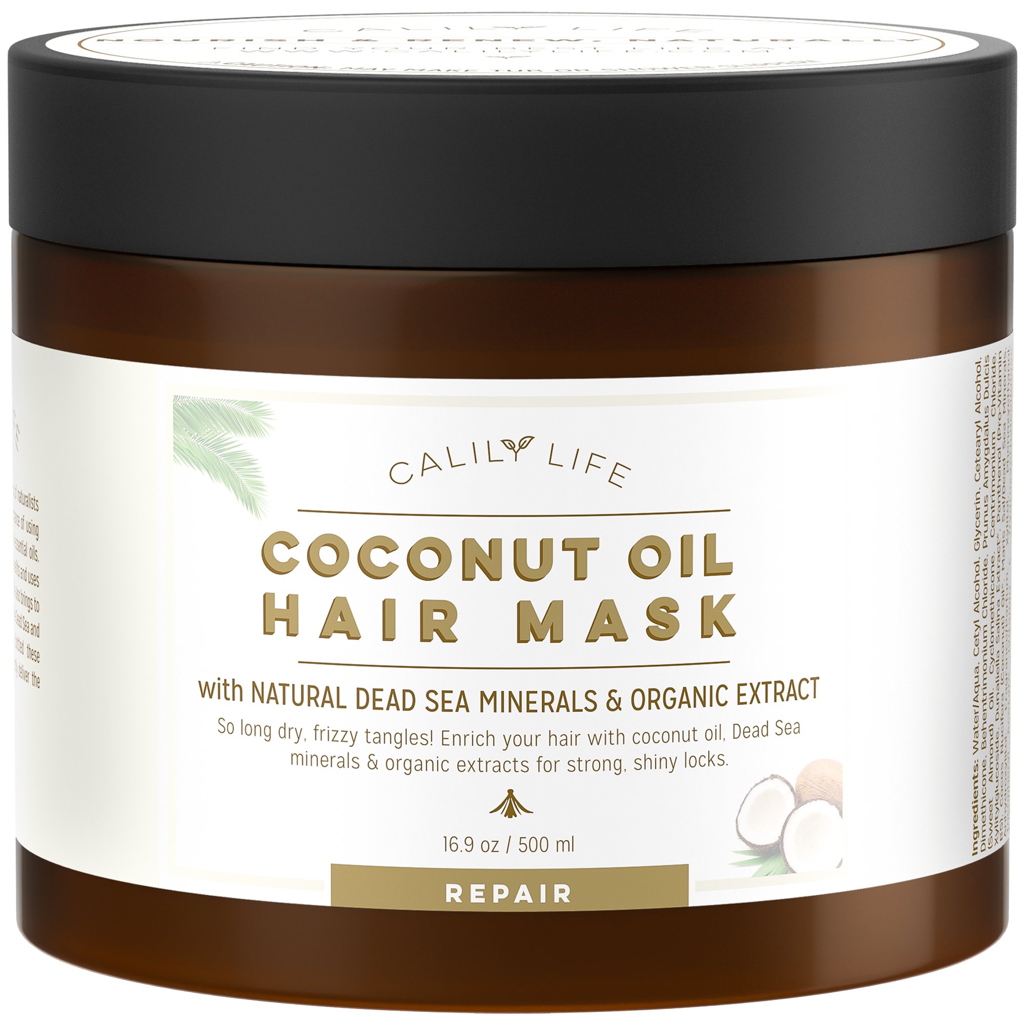 Calily Life Organic Coconut Oil Hair Mask with Natural Dead Sea Minerals, 17 Oz.–Promotes Healing and Natural Hair Growth - Enriches and Repairs Damaged Hair, Hydrates, Softens, Shines & Strengthens