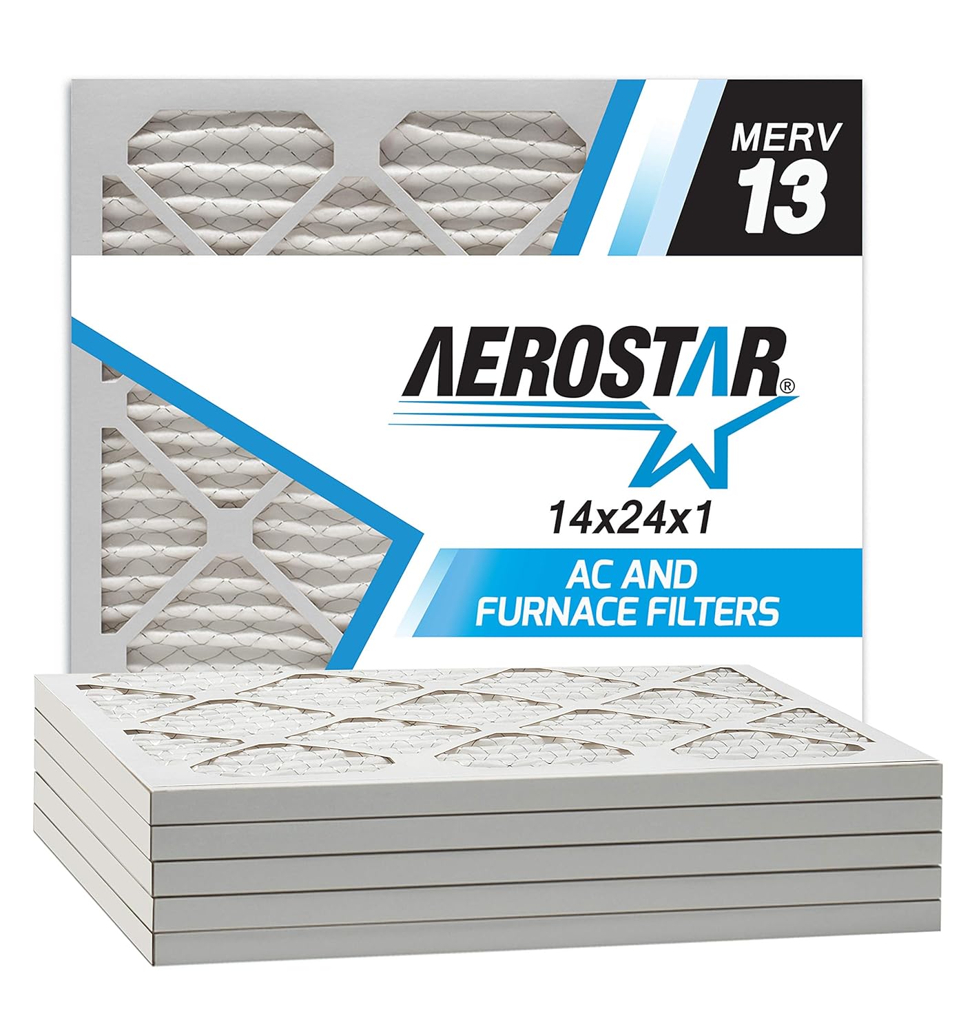 4. Aerostar 14x24x1 MERV 13 Pleated Air Filter, Made in the USA, 6-Pack
