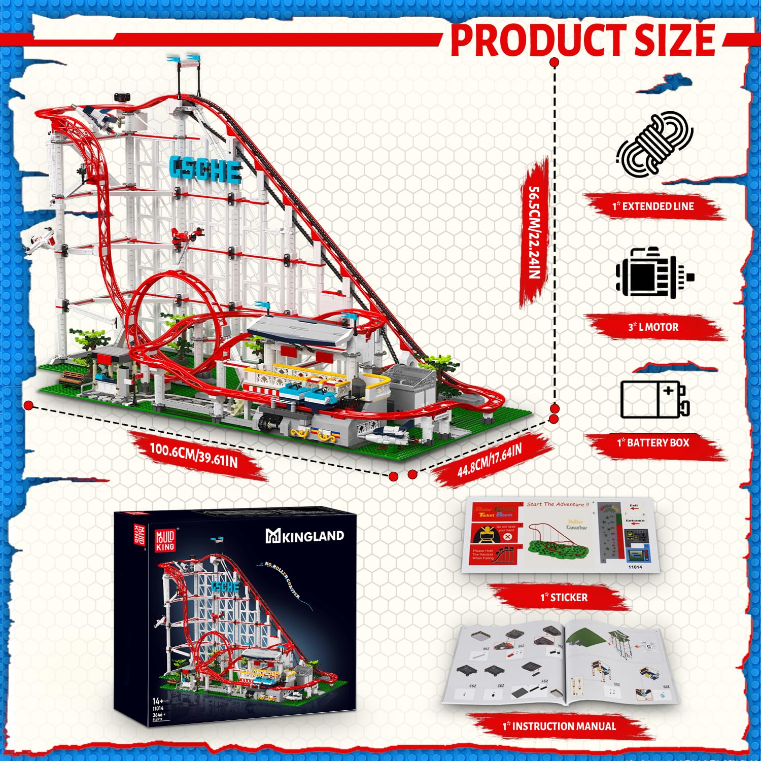 Mould King 11014 Looping-Achterbahn Bausteine Spielzeug, 3646 Teile Expert Loop Coaster Bauspielzeug, Vergnügungspark Untersetzer Klemmbausteine Technik mit Motor, Rollercoaster Modell für Erwachsene 5
